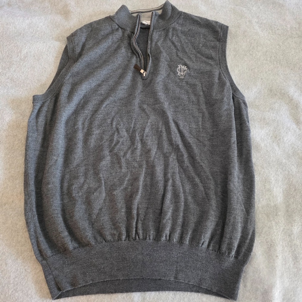 Peter Millar Sweater‎ Vest Men's XL Gray Merino Wool 1/4 Zip Golf Logo Preppy